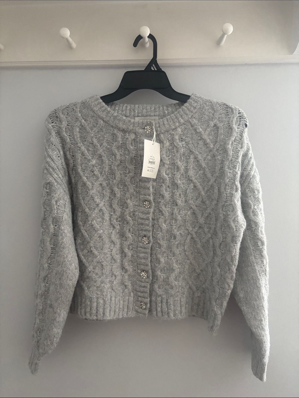 Light Grey Cable Knit Button-Front Cardigan Sweater